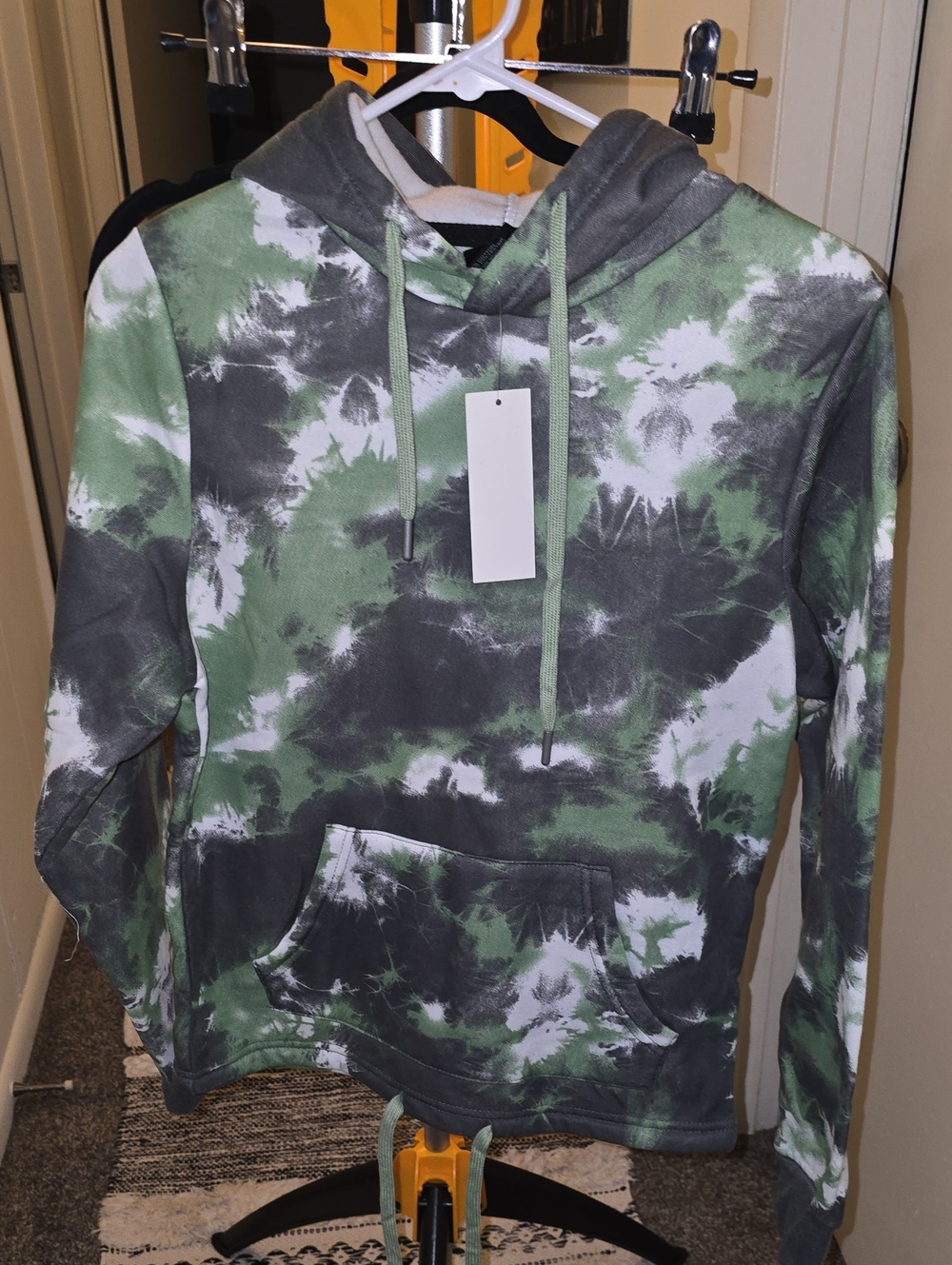 NWT Green and Gray Tie-Dye Hooded Pullover Sweatshirt